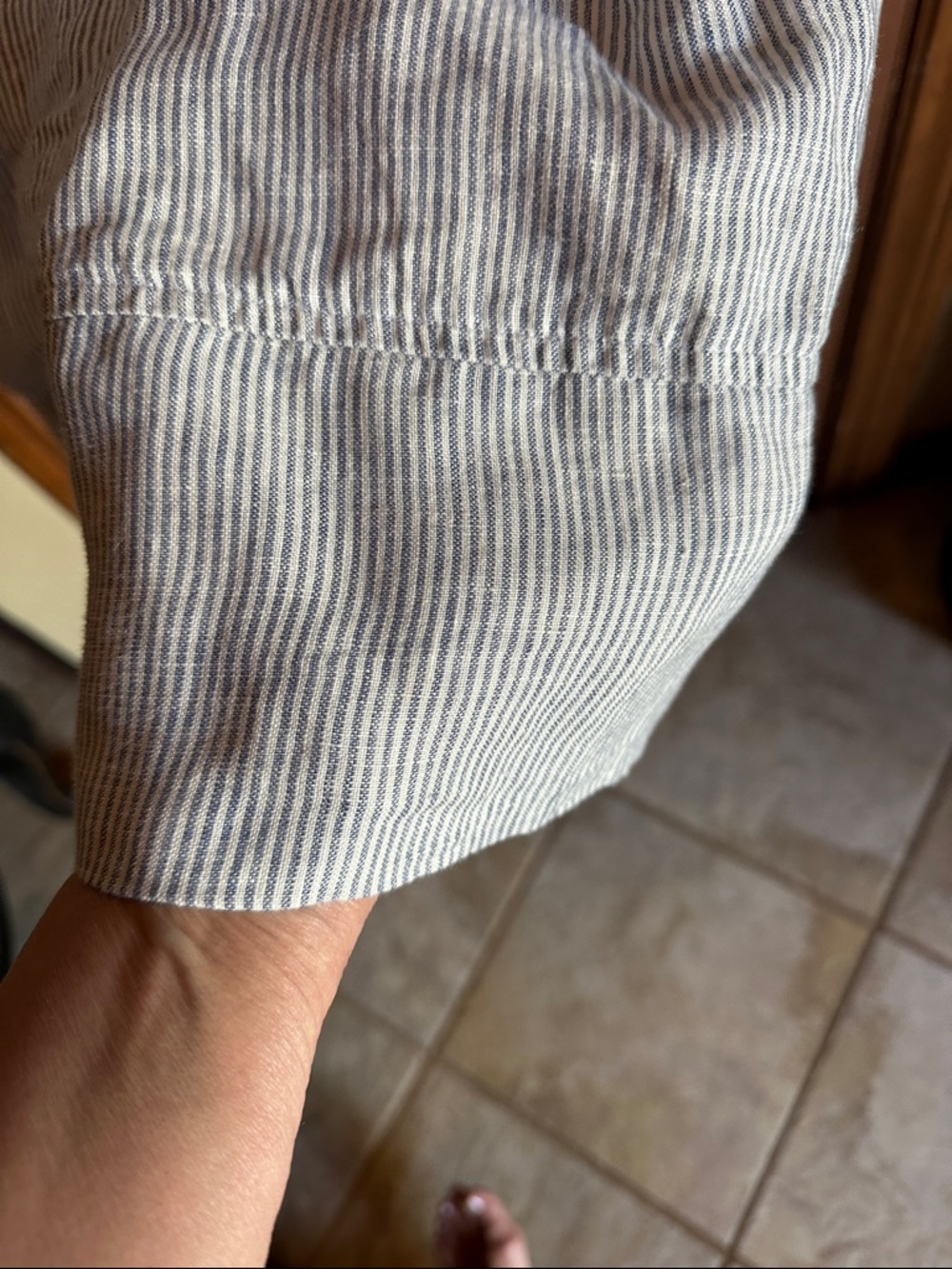 Quince 100% Linen Sleeveless Swing Dress in Blue Pinstripe, size Large - Picture 8 of 9